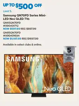 Sam's Club Samsung QN70FD Series Mini-LED Neo QLED TVs offer