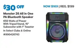 Sam's Club Monster Z6 All in One PA Bluetooth Speaker offer