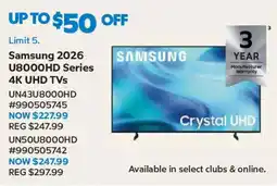 Sam's Club Samsung 2026 U8000HD Series 4K UHD TVs offer