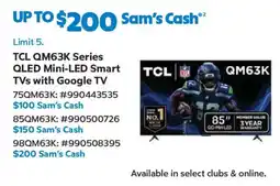 Sam's Club TCL QM63K series qled mini-led smart tvs with google tv offer