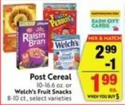Lucky Supermarkets Post Cereal or Welch's Fruit Snacks offer