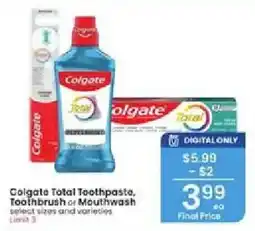 Albertsons Colgate Total Toothpaste, Toothbrush or Mouthwash offer
