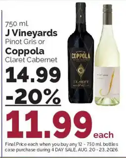 Harris Teeter J Vineyards Pinot Gris or Coppola Claret Cabernet offer