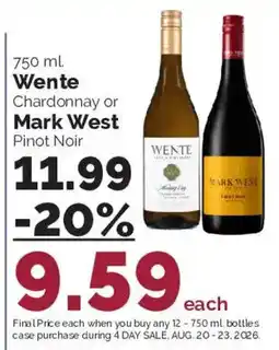 Harris Teeter Wente Chardonnay or Mark West Pinot Noir offer