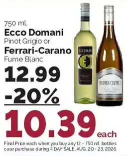 Harris Teeter Ecco Domani Pinot Grigio or Ferrari-Carano Fume Blanc offer