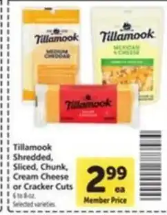 Vons Tillamook shredded, sliced, chunk, cream cheese or cracker cuts offer