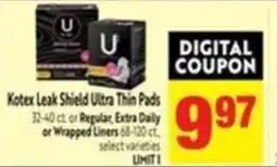 Lucky Supermarkets Kotex Leak Shield Ultra Thin Pads offer