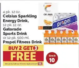 Harris Teeter Celsius Sparkling Energy Drink, Gatorade Sports Drink or Propel Fitness Drink offer