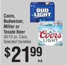 Smart & Final Coors, Budweiser, Miller or Tecate Beer offer