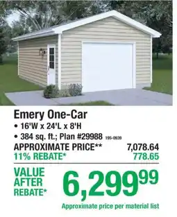 Menards Emery One-Car offer