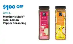 Sam's Club Member's Mark Taco, Lemon Pepper Seasoning offer