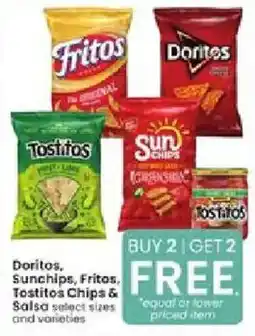 Albertsons Doritos, Sunchips, Fritos, Tostitos Chips & Salsa select sizes and varieties offer