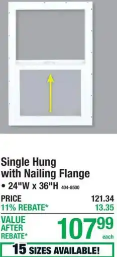 Menards Single Hung with Nailing Flange offer