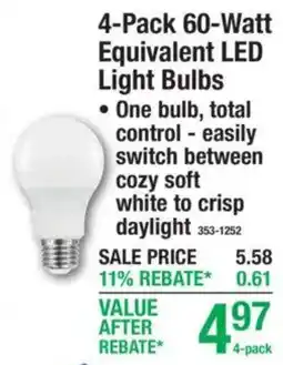 Menards 4-pack 60-watt equivalent led light bulbs offer