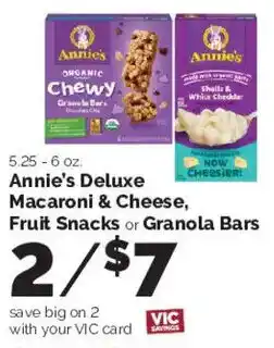 Harris Teeter Annie's Deluxe Macaroni & Cheese, Fruit Snacks or Granola Bars offer