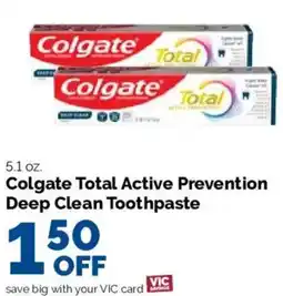 Harris Teeter Colgate total active prevention deep clean toothpaste offer
