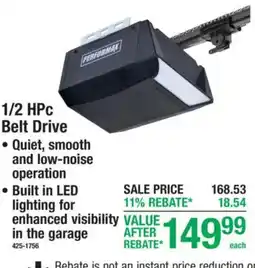 Menards Performax 1/2 Hp Belt Drive offer