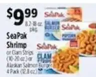 Pioneer Supermarkets Seapak shrimp or clam strips or alaskan salmon burger offer
