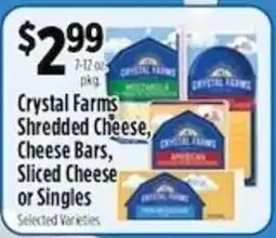 Pioneer Supermarkets Crystal Farms shredded cheese, cheese bars, sliced cheese or singles offer