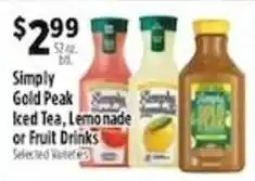 Pioneer Supermarkets Simply Gold Peak Iced Tea, Lemonade or Fruit Drinks offer