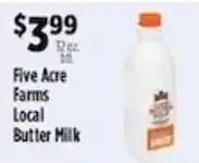 Pioneer Supermarkets Five Acre Farms Local Butter Milk offer