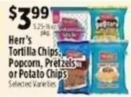 Pioneer Supermarkets Herr's Tortilla Chips, Popcorn, Pretzels or Potato Chips offer