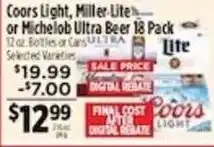 Pioneer Supermarkets Coors Light, Miller Lite or Michelob Ultra Beer offer