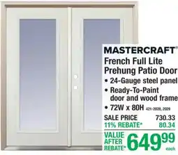 Menards French full lite Prehung patio door offer