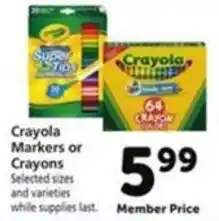 Vons Crayola Markers or Crayons offer