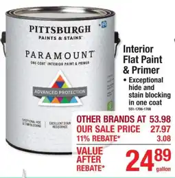 Menards Pittsburgh paints & stains paramount one-coat interior paint & primer offer