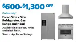 Sam's Club Forno side x side refrigerator, gas range and hood offer