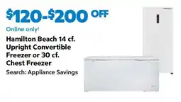 Sam's Club Hamilton Beach 14 cf. Upright Convertible Freezer or 30 cf. Chest Freezer offer