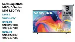 Sam's Club Samsung 2026 M70HD Series Mini-LED TVs offer