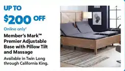 Sam's Club Member's Mark Premier Adjustable Base with Pillow Tilt and Massage offer