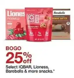 Target Select IQBAR, Lioness, Barebells & more snacks. offer