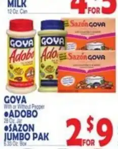 Bravo Supermarkets Goya adobo or sazon jumbo pak offer