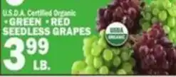 Bravo Supermarkets U.S.D.A. Certified Organic Green Red Seedless Grapes offer