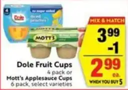 Lucky Supermarkets Dole Fruit Cups or Mott's Applesauce Cups offer