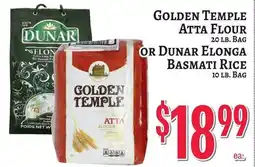 Trade Fair Supermarket Golden Temple Atta Flour or Dunar Elonga Basmati Rice offer