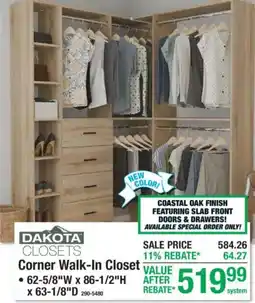 Menards Dakota Closets Corner Walk-In Closet offer