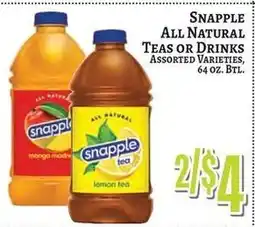 Trade Fair Supermarket Snapple all natural teas or drinks offer