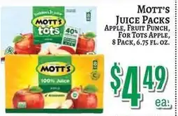 Trade Fair Supermarket Mott's juice packs apple, fruit punch, for tots apple offer
