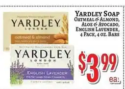 Trade Fair Supermarket Yardley soap oatmeal & almond, aloe & avocado, english lavender offer