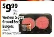 Pioneer Supermarkets Western Crown ground beef burgers offer