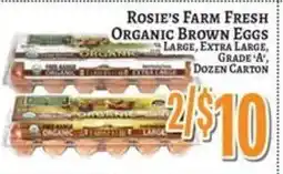 Trade Fair Supermarket Rosie's farm fresh organic brown eggs offer