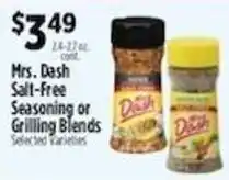 Pioneer Supermarkets Mrs. Dash Salt-Free Seasoning or Grilling Blends offer