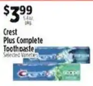 Pioneer Supermarkets Crest Plus Complete Toothpaste offer