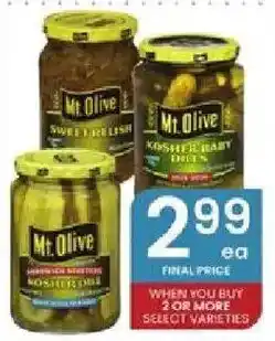 Albertsons Mt Olive sweet relish, kosher dill pickles, or giardiniera offer