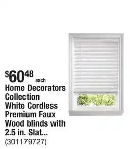 The Home Depot Home Decorators Collection White Cordless Premium Faux Wood blinds offer