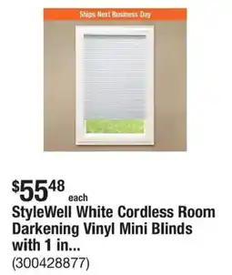 The Home Depot Stylewell white cordless room darkening vinyl mini blinds offer